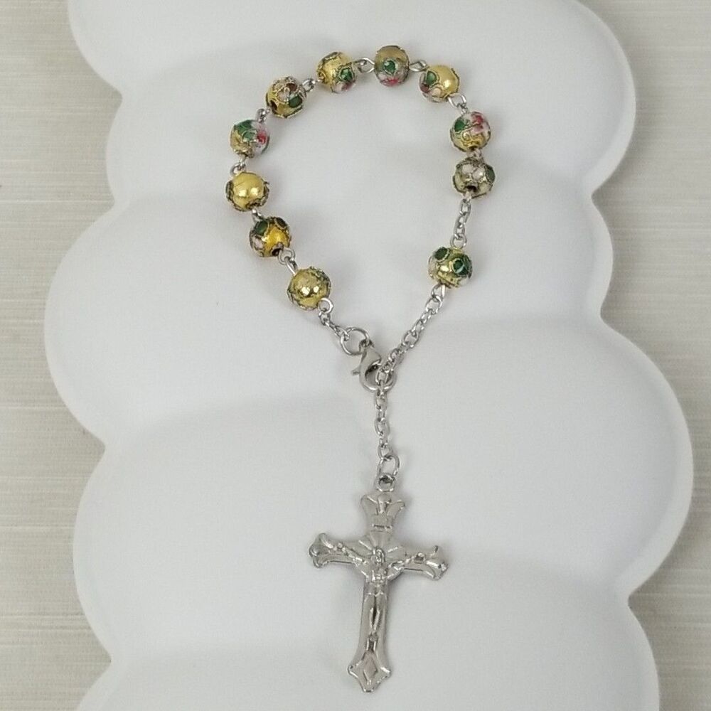 Vtg 8" Cloisonne Rosary Bracelet